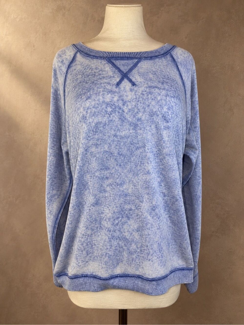 BP. Medium Blue Mineral Wash Raglan Sweatshirt Pullover